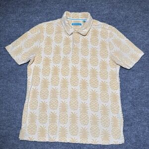 Tori Richard Mens‎ Size Large BUNGALOW JACQUARD TERRY POLO Yellow Pineapple AOP